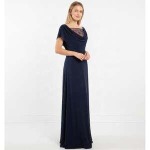 Patra Navy Blue Beaded Cowl Neck Evening Gown Maxi Dress Size 16